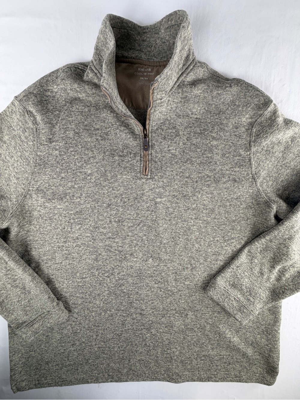 Haggar Men's Quarter Zip 18 Pro Golf Sweater Jacket - Heather Gray and Black 3X